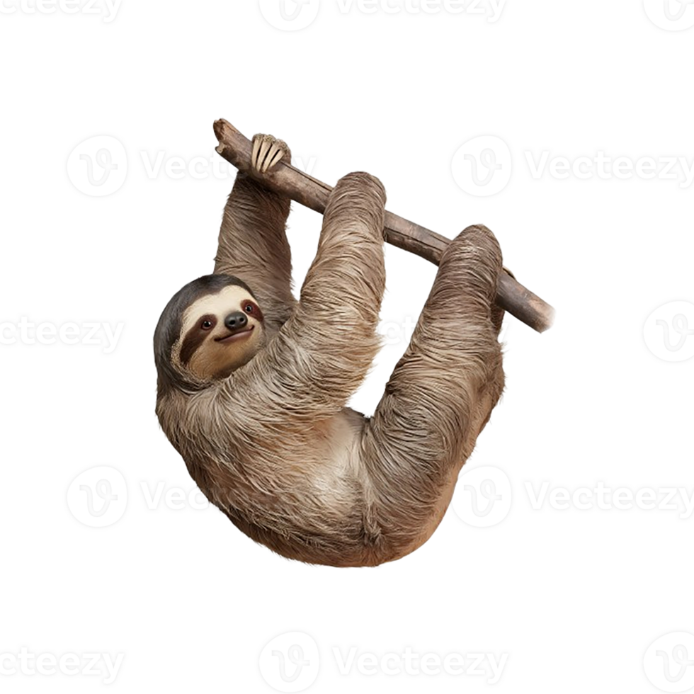 sloth hanging on a tree branch png