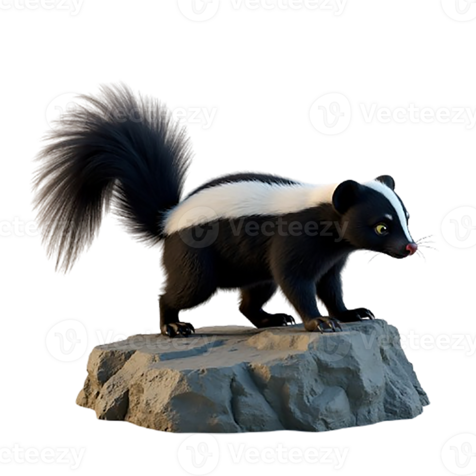a skunk is standing on a rock png