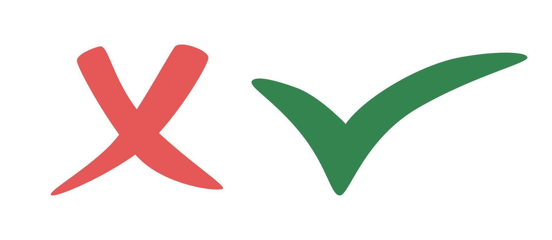 Check marks icons YES and NO. Check marks agree and disagree. Vote, voting, election, decision, choice concept. Signs YES and NO. vector