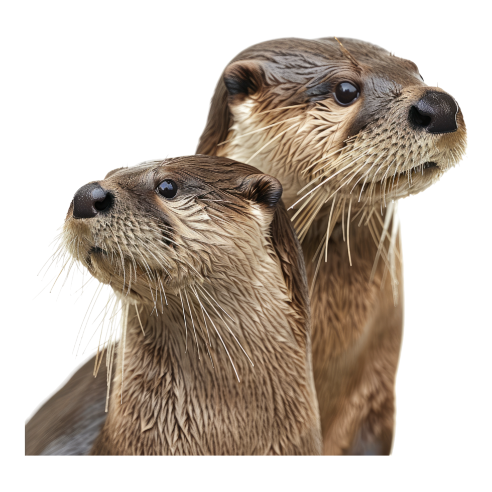 Pair of river otters isolated on transparent background. png