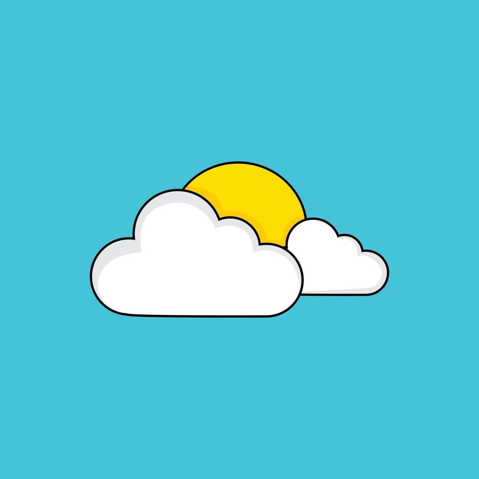 a cartoon drawing of a sun and clouds with sky blue background or cloud or sun sunshine and fluffy clouds and illustrator banner sun or clouds vector