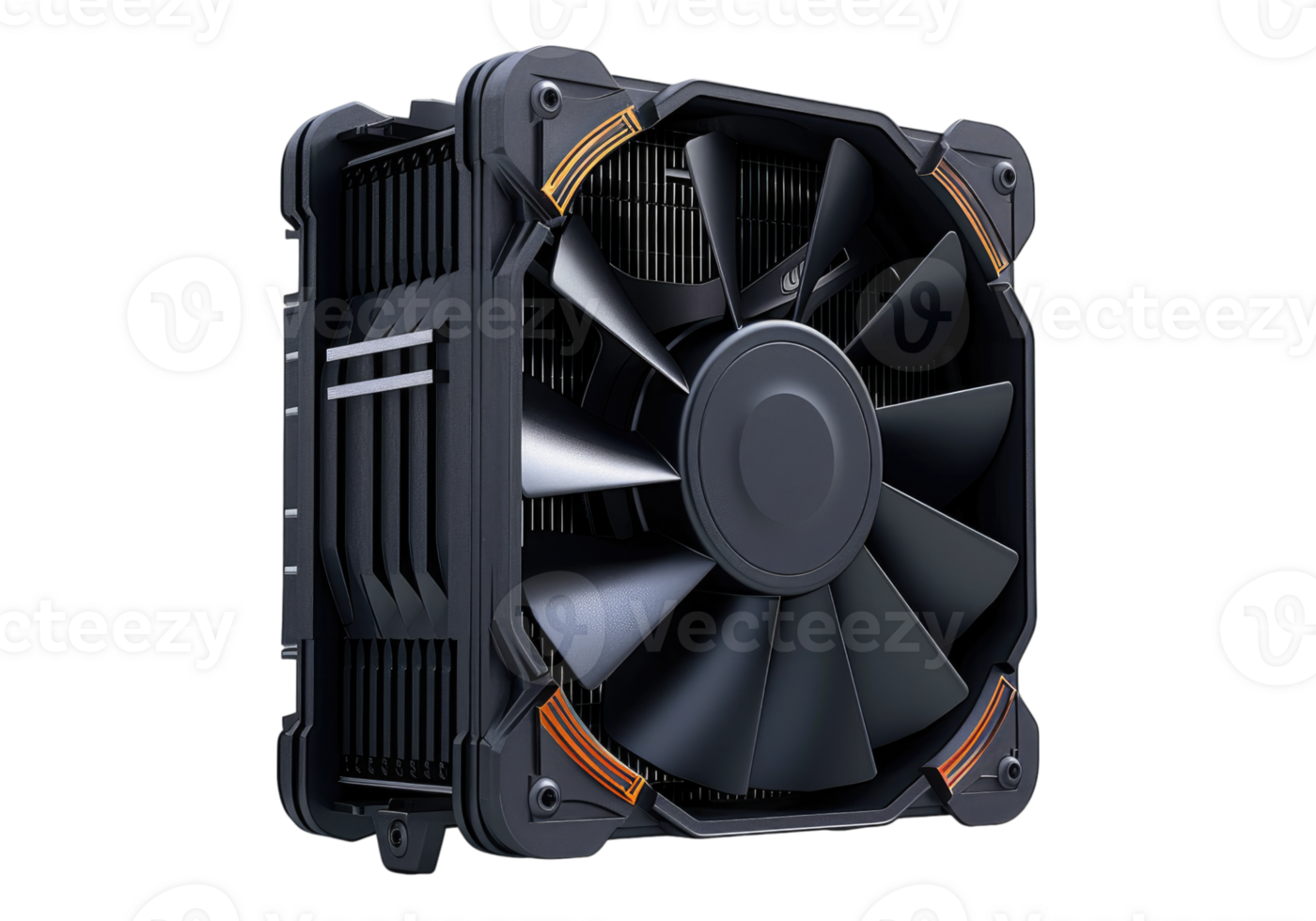 CPU cooler in black isolated on transparent background. png