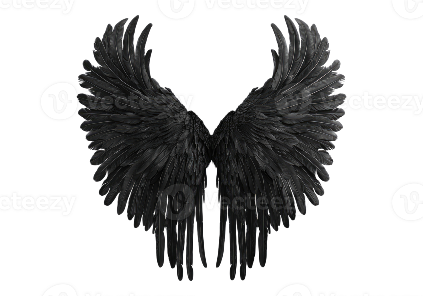 Black open angel wings isolated on transparent background. png