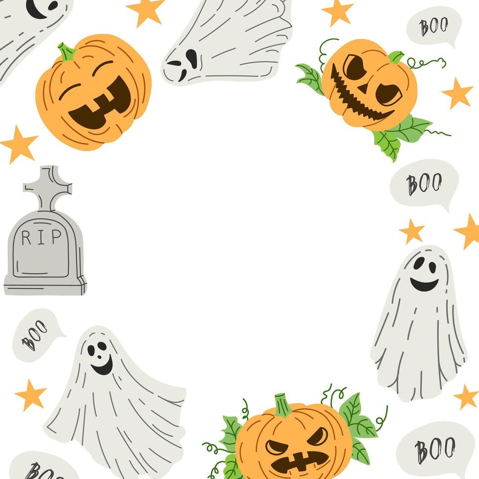 Set of halloween elements in flat style. Design of ghosts, creepy and spooky elements for halloween decorations, sketch, icon. Hand drawn template vector