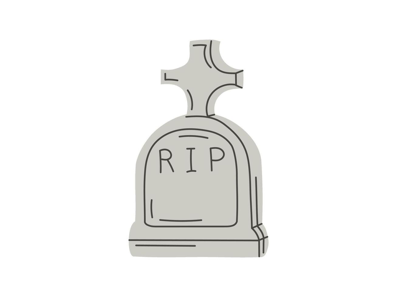 Old flat style murble stone tombstone with christian cross and title R.I.P. Rest in peace drawing illustration for funeral service, card or last farewell card. Sketch of grave or cemetery vector