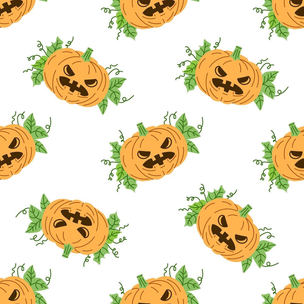 flat style Halloween seamless pattern. Hand-drawn scary pumpkins. Element for labels, packaging and cards design. vector