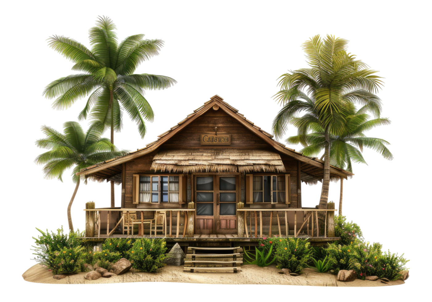 Beachside cottage isolated on transparent background. png