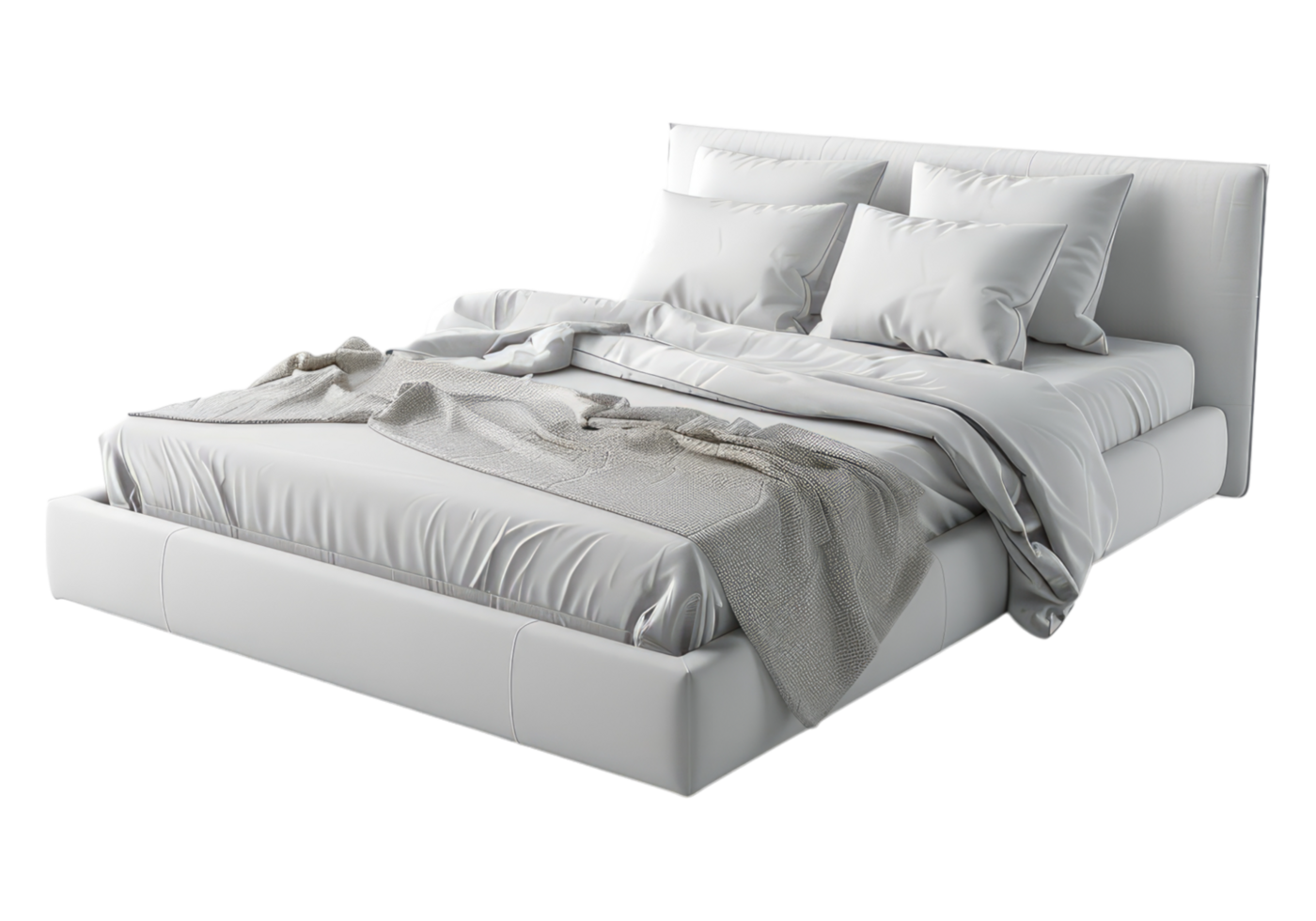 White designer bed isolated, transparent background, , cutout. png