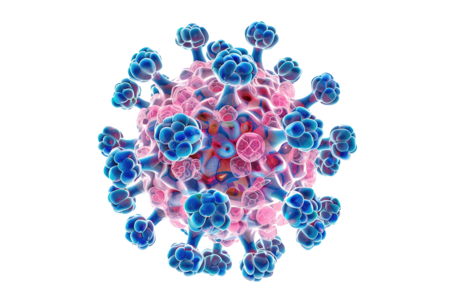 Molecular structure of cancer cell isolated on transparent background. png