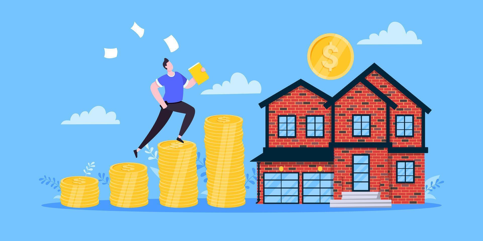 Mortgage saving money to buy a house flat style design business concept. vector