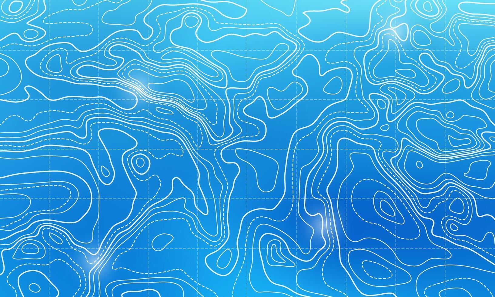 Ocean topographic line map with curvy wave isolines illustration. vector