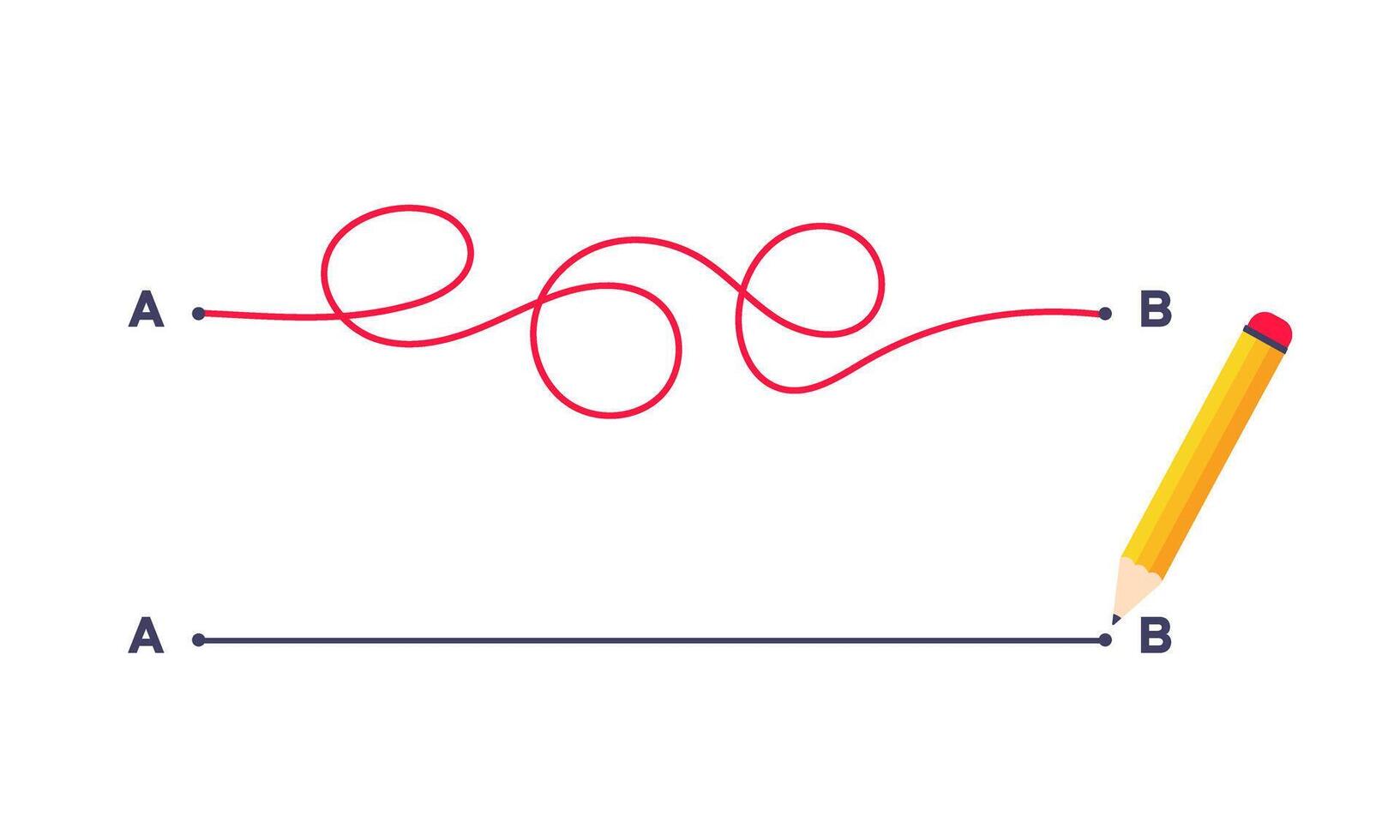 Complex and easy simple way from point A to B illustration. vector