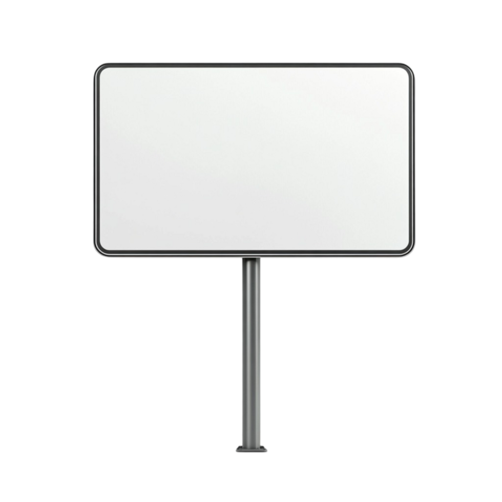 White Rectangular Signboard with Curved Stand on Transparent background png