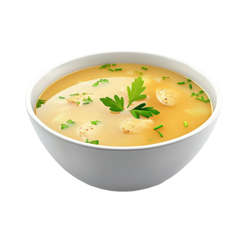 Creamy Light-Colored Soup with Herbs on Transparent background png