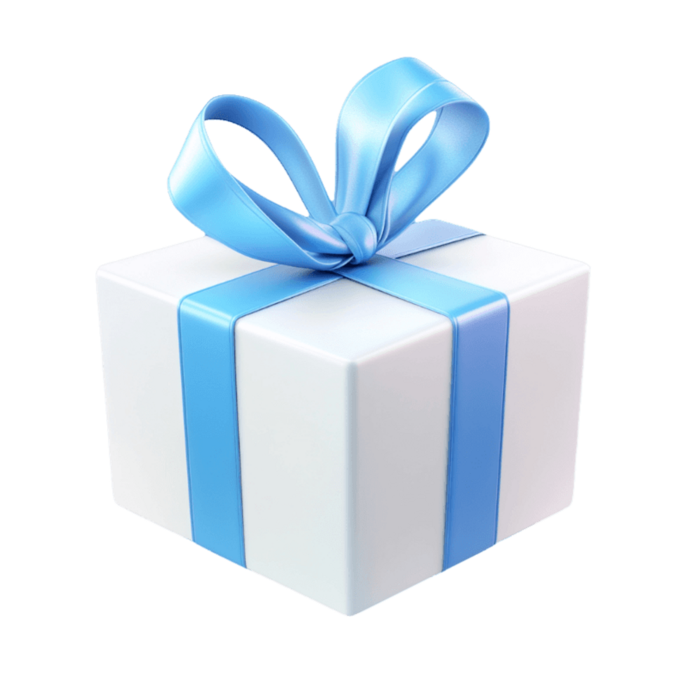 3D Rendering of White and Blue Gift Box on Transparent background png