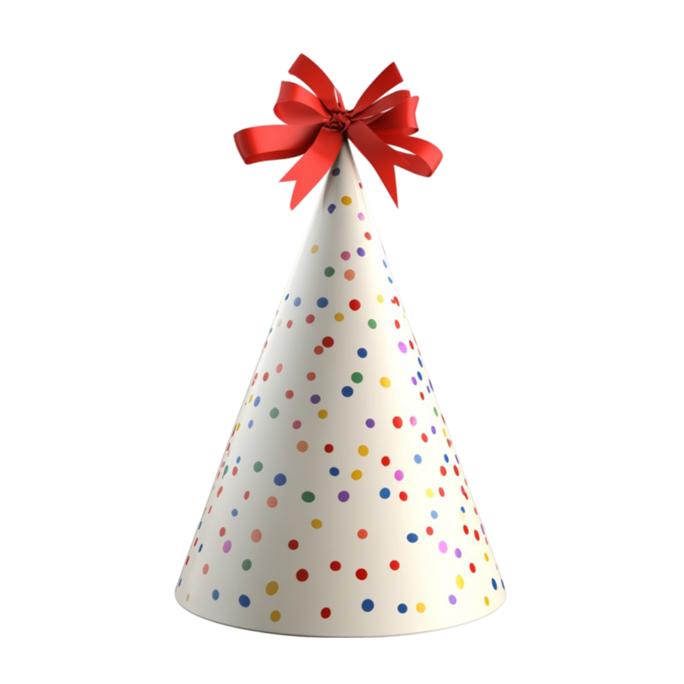 3D Colorful Birthday Party Hat with Red Bow on Transparent background png