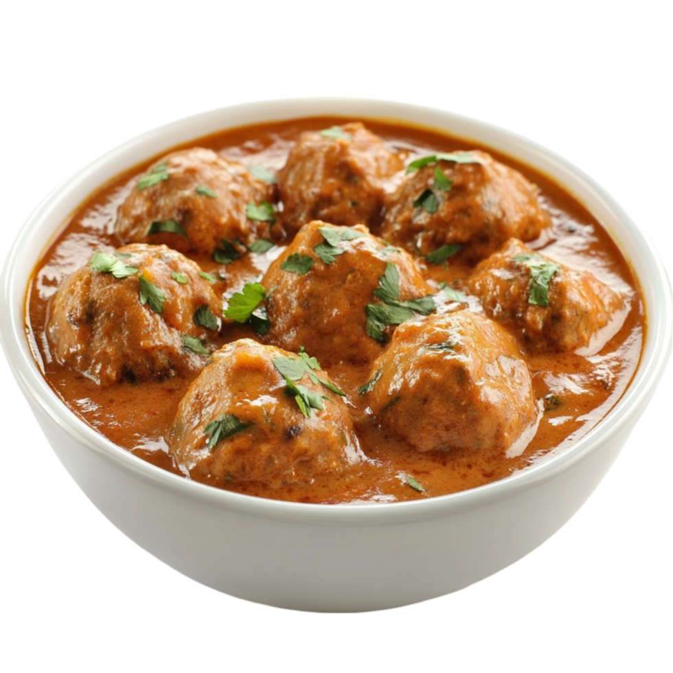 Bowl of Biryani with Red Sauce and Meatballs on Transparent background png
