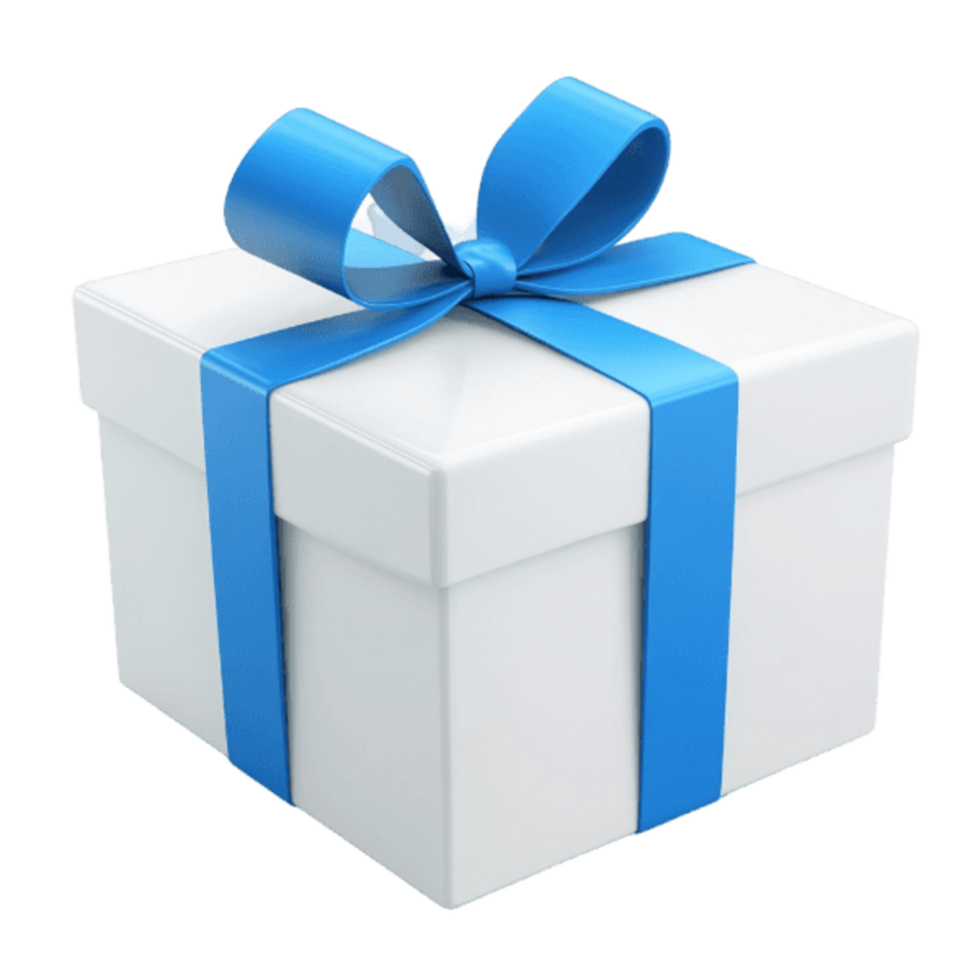 White Gift Box with Blue Ribbon and Bow on Transparent background png