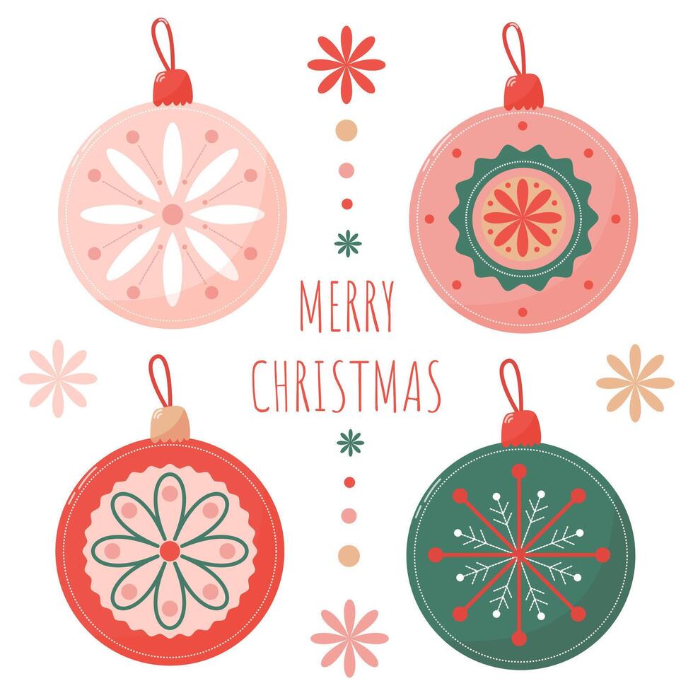 Retro style Christmas colored balloons set in bright colors on a white background vector