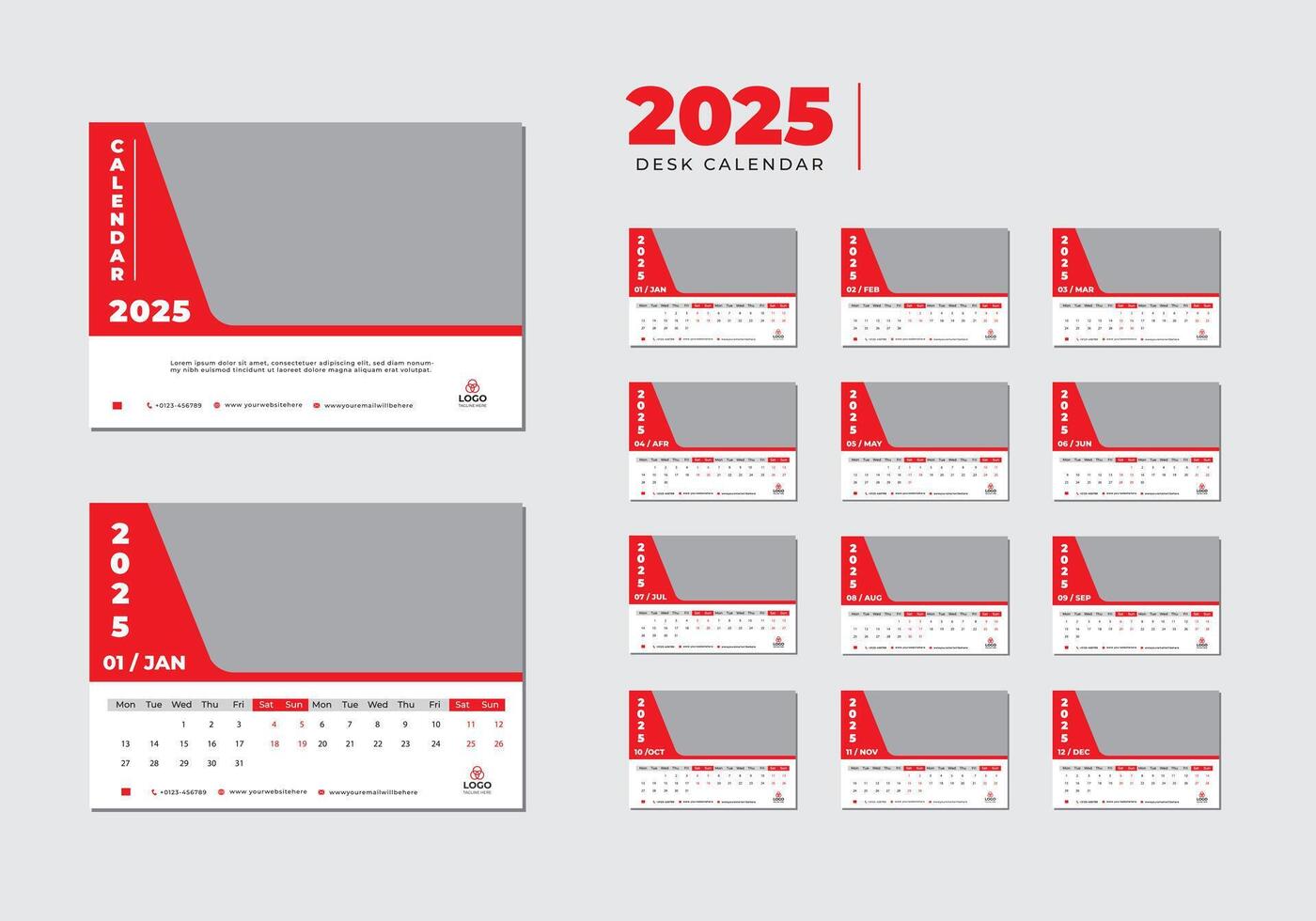 2025 Desk calendar template Desk calendar planner vector