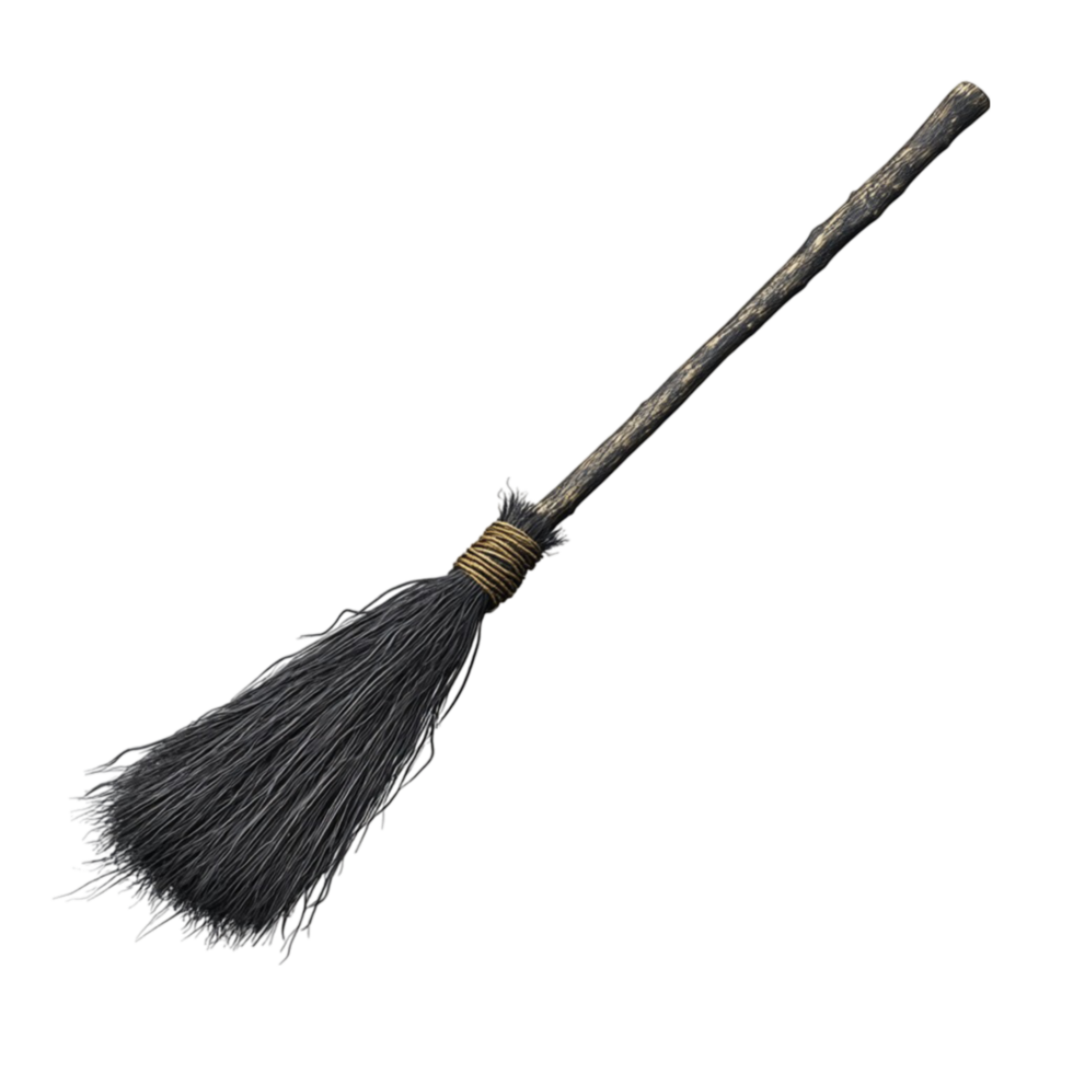 Black Witch's Broomstick with Brown Handle and Bristles AI-GeneratIive png