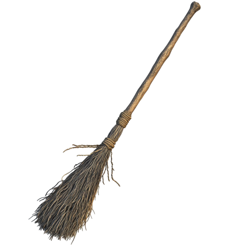 Brown Wooden Broom with Long Handle and Black Bristles AI-GeneratIive png