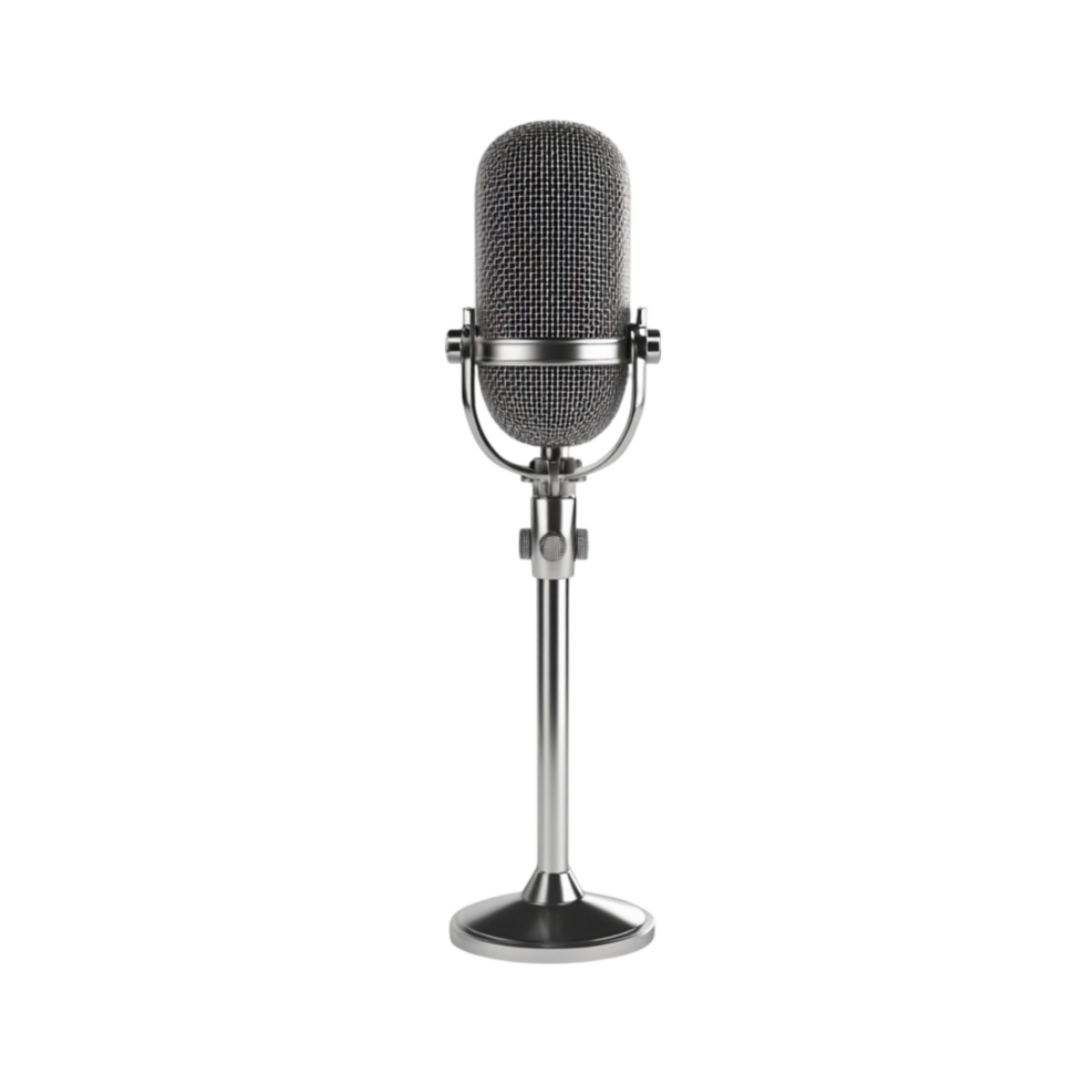 Silver and Black Microphone on Stand AI-GeneratIive png