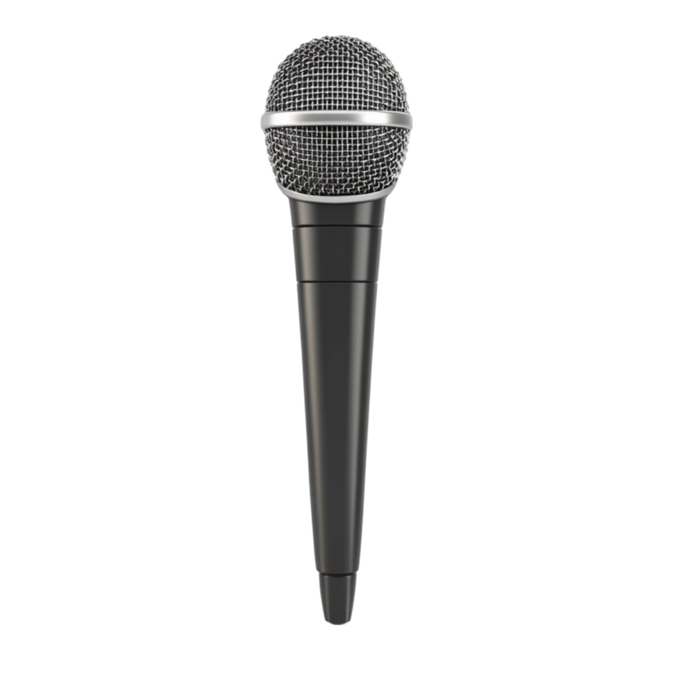 Black Metal Microphone on Stand with Silver Mesh AI-GeneratIive png