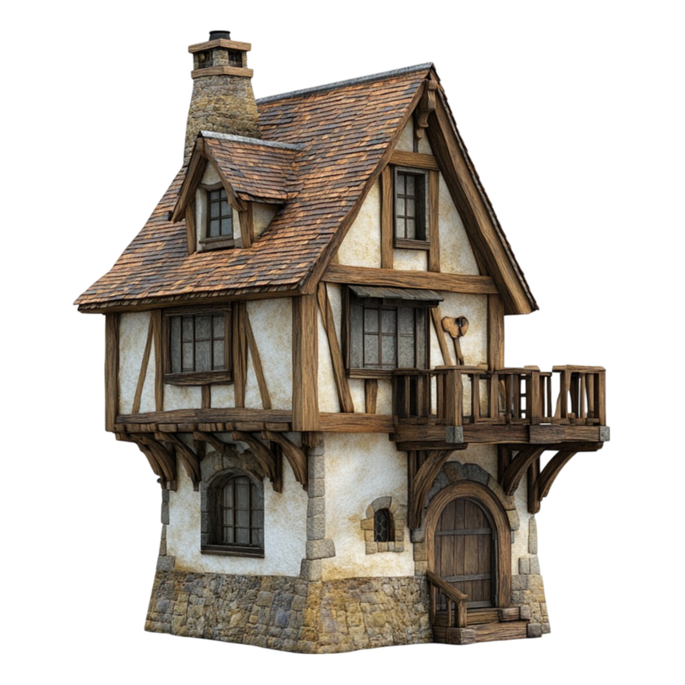 3D Rendering of Traditional Swiss Chalet with Stone Foundation AI-GeneratIive png