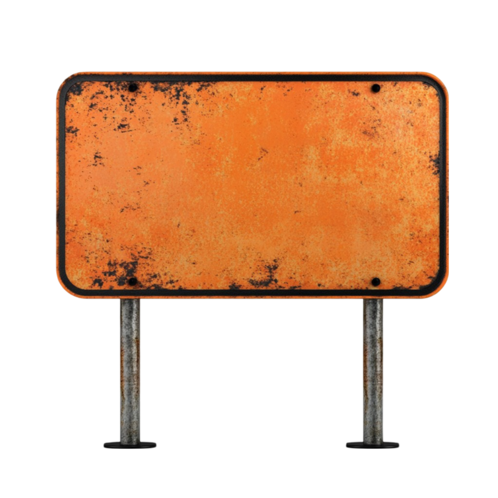 Rusty Orange Sign with White Border on Transparent background png