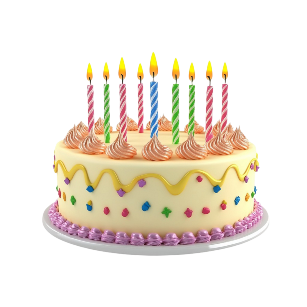 Cake with Yellow and Orange Striped Pattern on White Plate on Transparent background png
