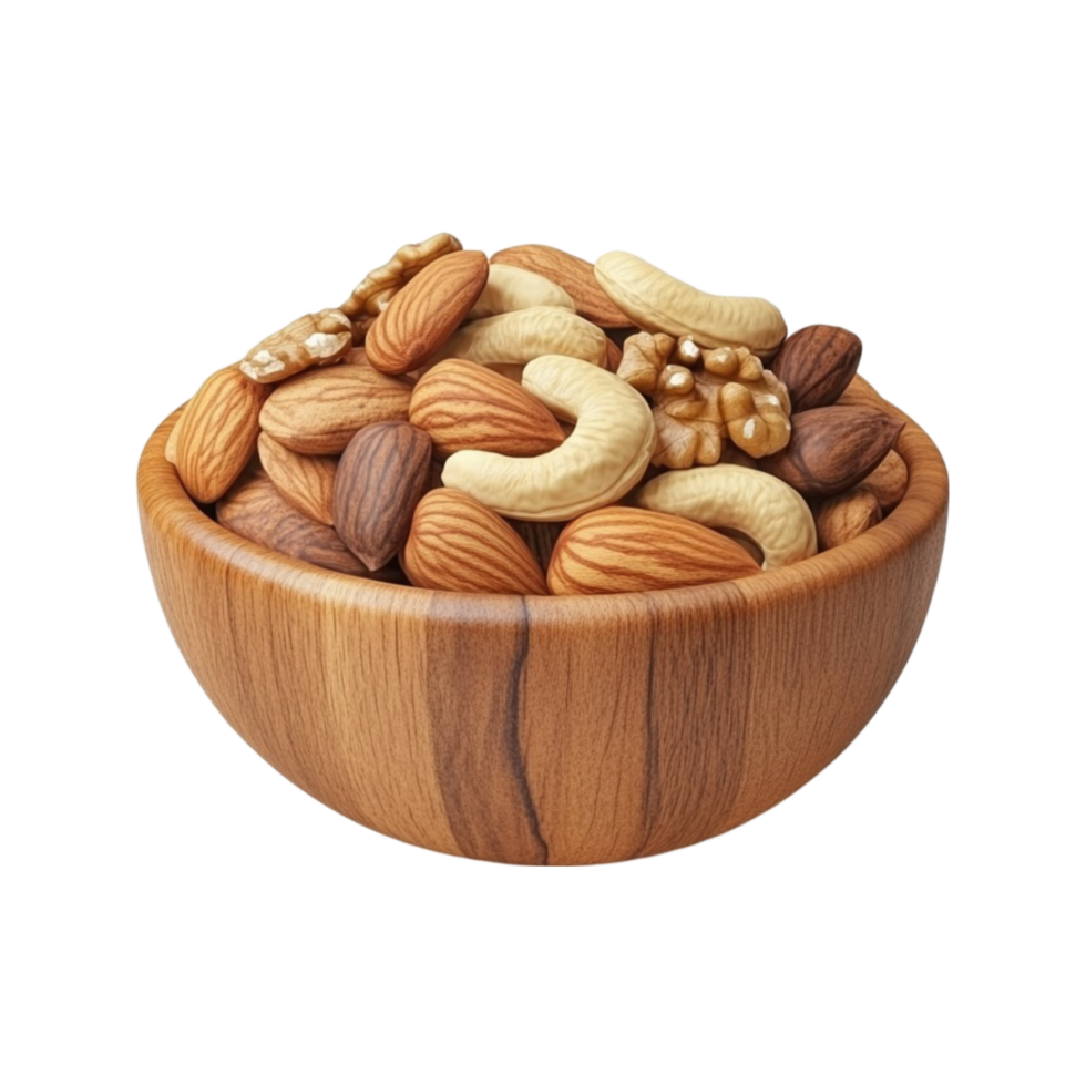 Wooden Bowl with Various Nuts AI-GeneratIive png