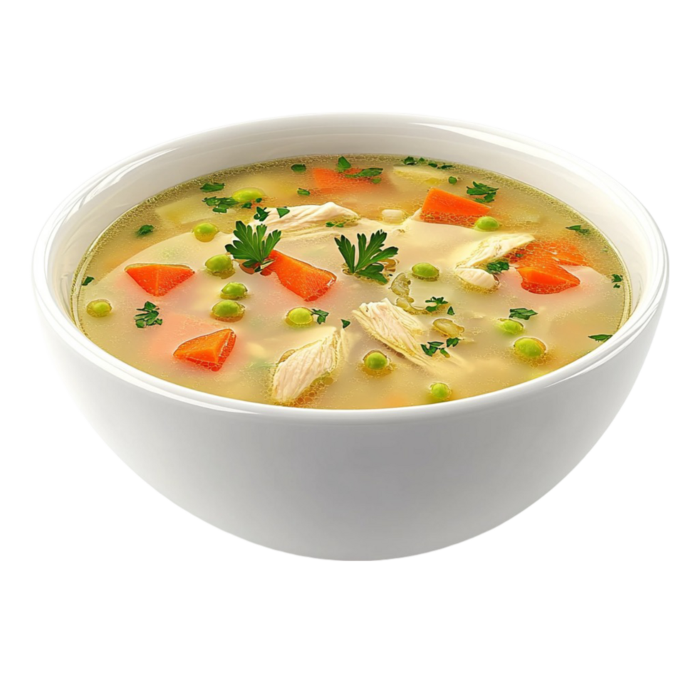 White Bowl of Carrot and Chicken Soup on Transparent background png