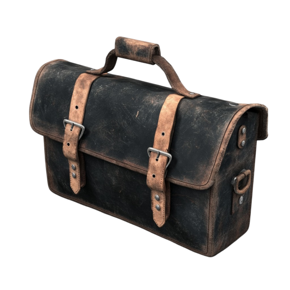 Vintage Black Leather Suitcase on Transparent background png