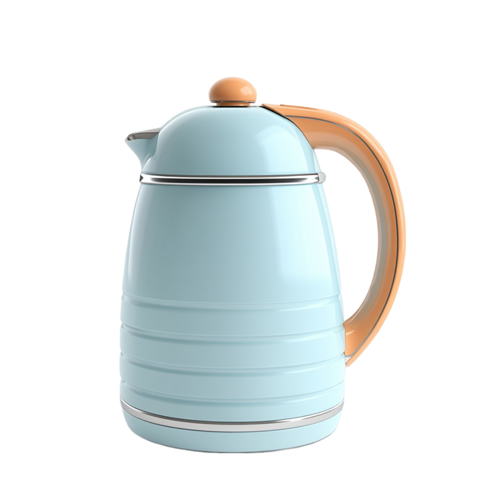 Blue Teapot with Orange Handle on White Surface AI-GeneratIive png