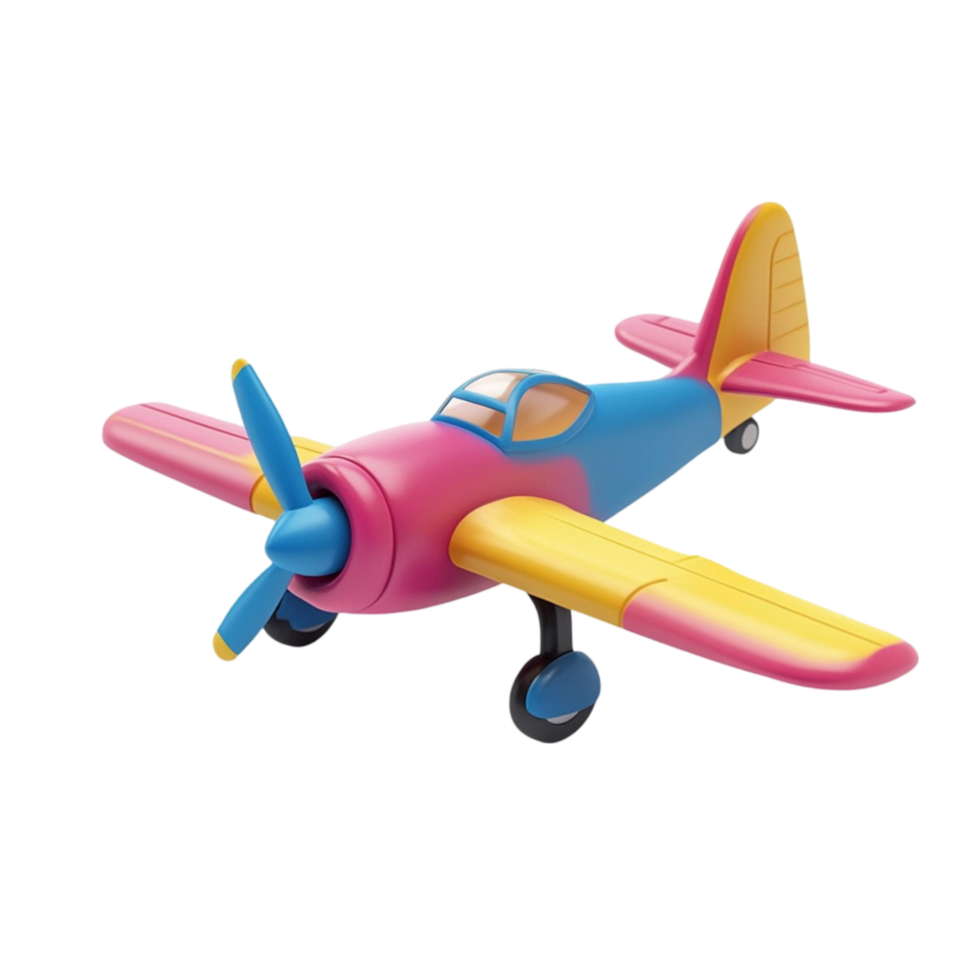 Yellow and Pink Toy Airplane in Mid-Flight with Blue Accents AI-GeneratIive png