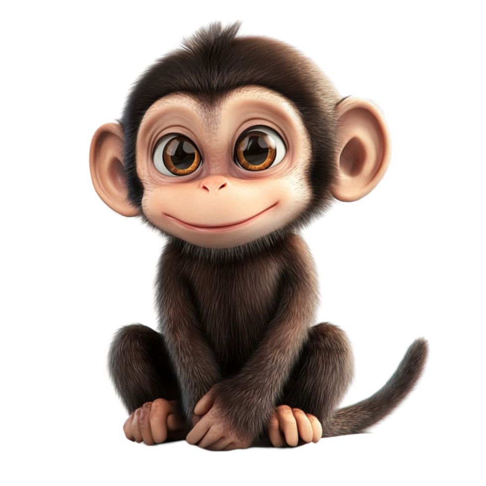 Cute Animated Monkey with Big Smile AI-GeneratIive png