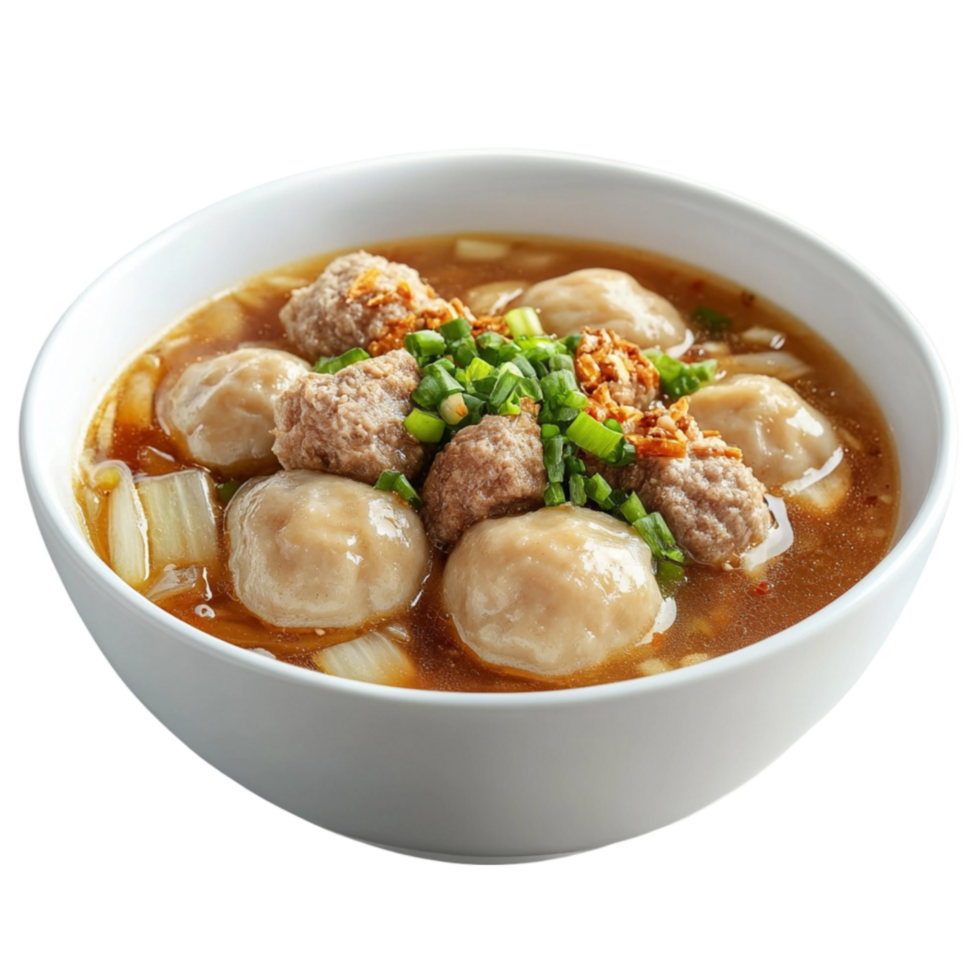 Bowl of Beef Noodle Soup with Noodles on Transparent background png