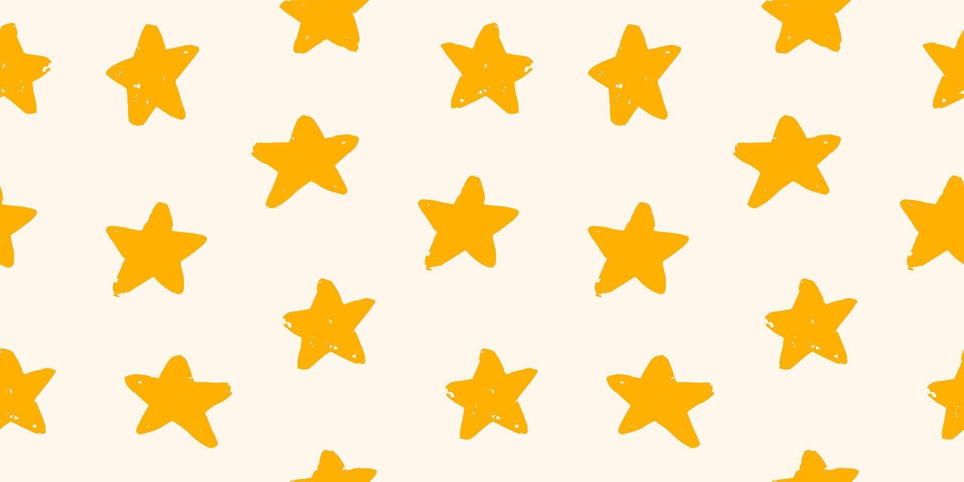 Seamless pattern with various doodle hand drawn stars on light background. Cute textured brush strokes, wrapping paper. vector