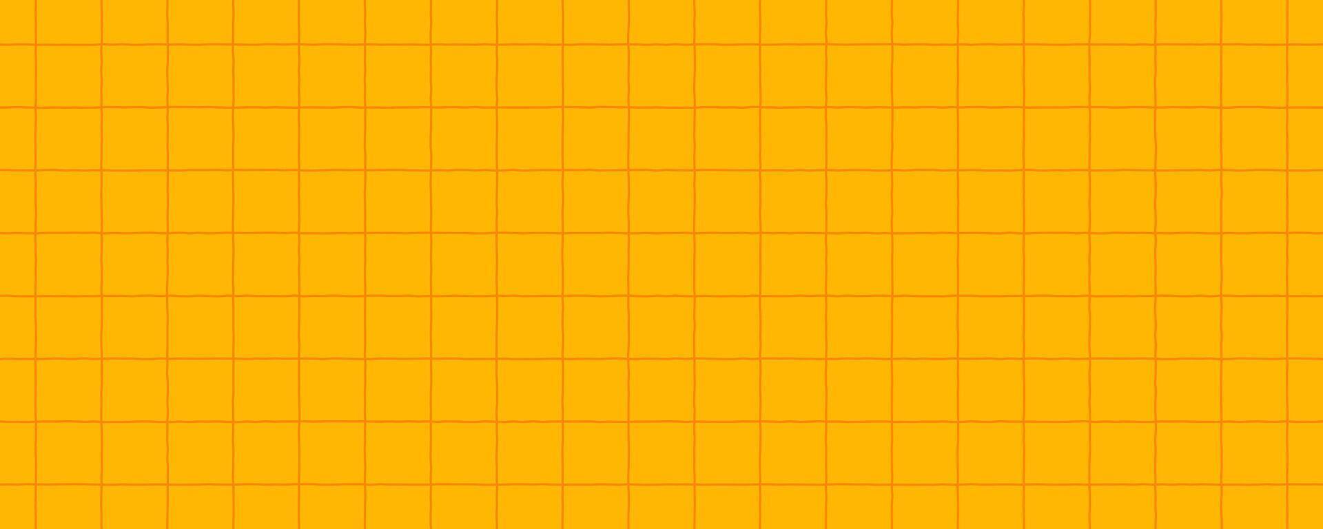 Abstract bright yellow background with checkered pattern. Jagged doodle hand drawn lines, notebook sheet, lined paper. Vertical and horizontal crosshatch. vector