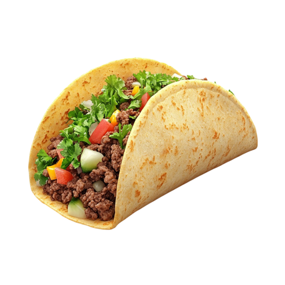 Beef Taco with Lettuce, Tomato, and Cheese in Yellow Tortilla AI-GeneratIive png