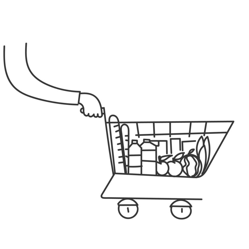 shopping cart with groceries illustration vector
