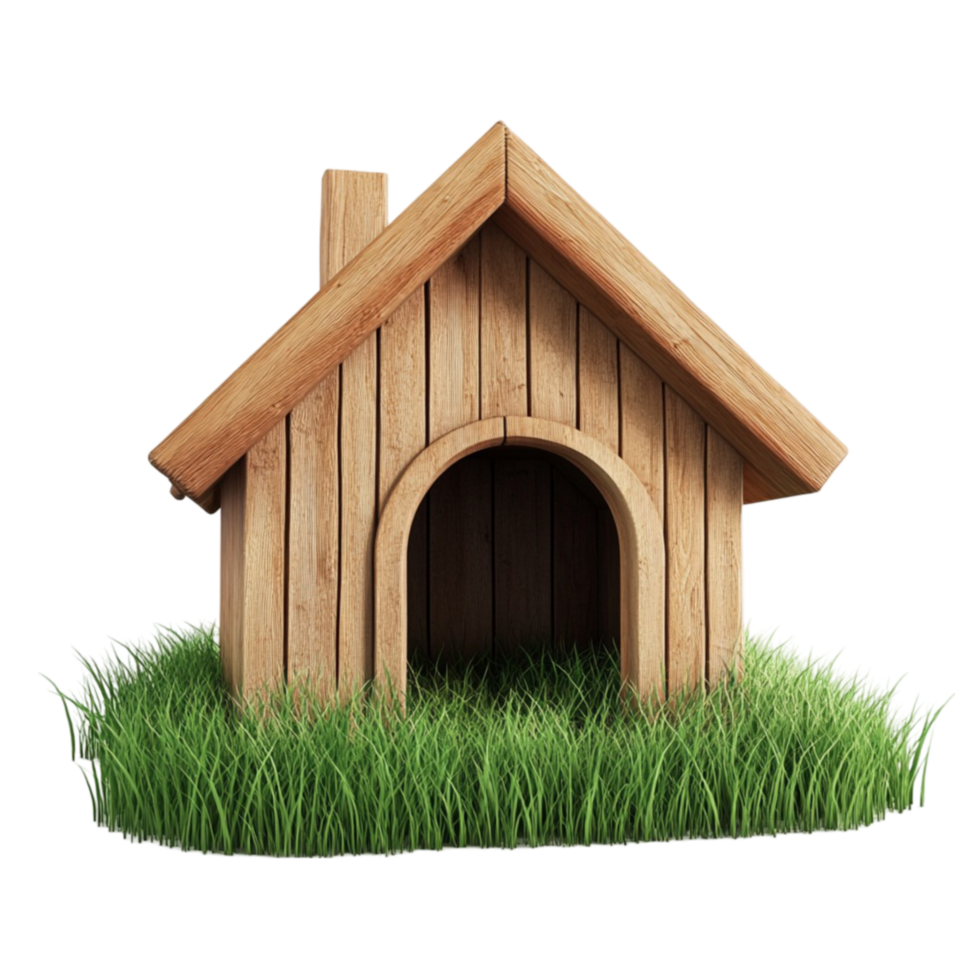 Simple Stylized Wooden House with Thatched Roof AI-GeneratIive png