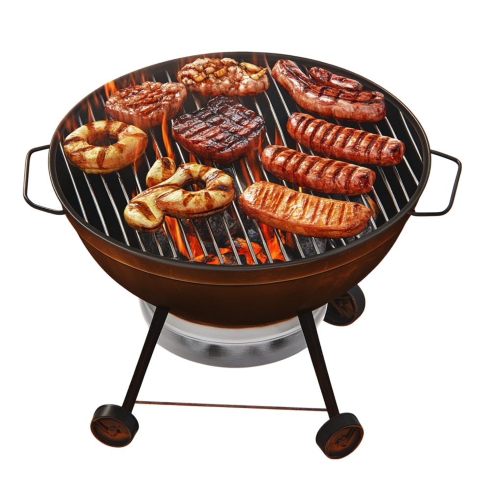Black Grill with Silver Lid and Food Cooking on It AI-GeneratIive png