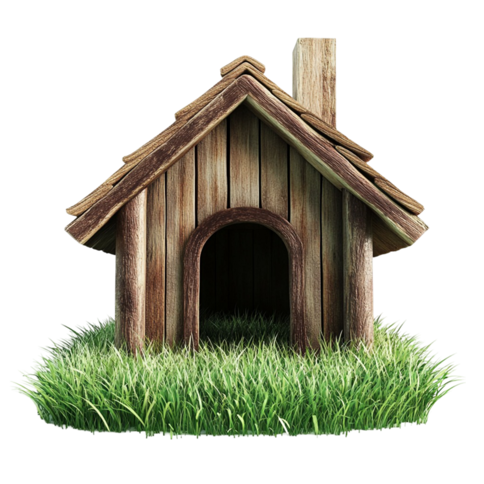 3D Rendering of Wooden Cabin with Stone Chimney AI-GeneratIive png