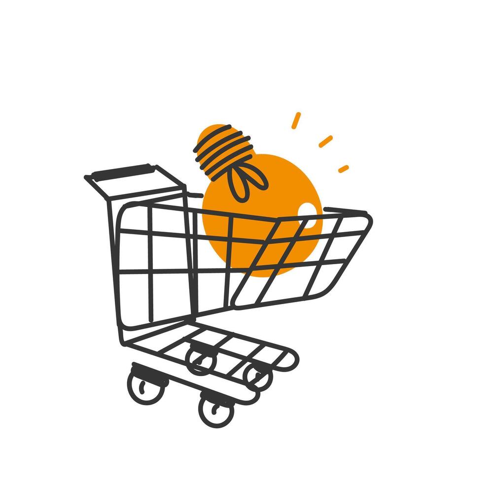a shopping cart with an orange light bulb inside vector