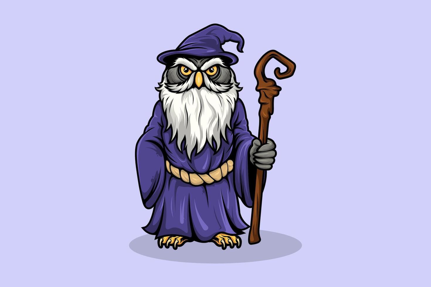 Old Owl Wizard Character Mascot Cartoon Style vector