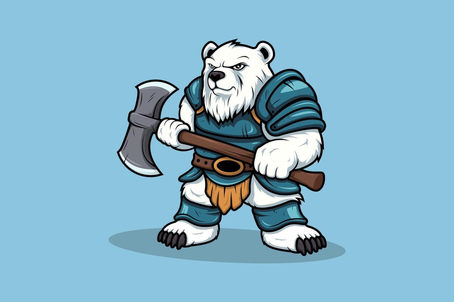 Polar Bear Warrior Mascot Cartoon Character Style vector
