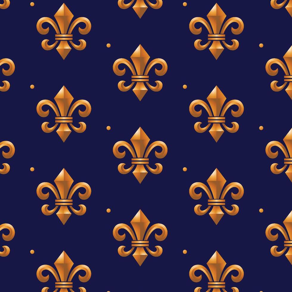Seamless pattern of a fleur-de-lys motif, blue and gold color vector