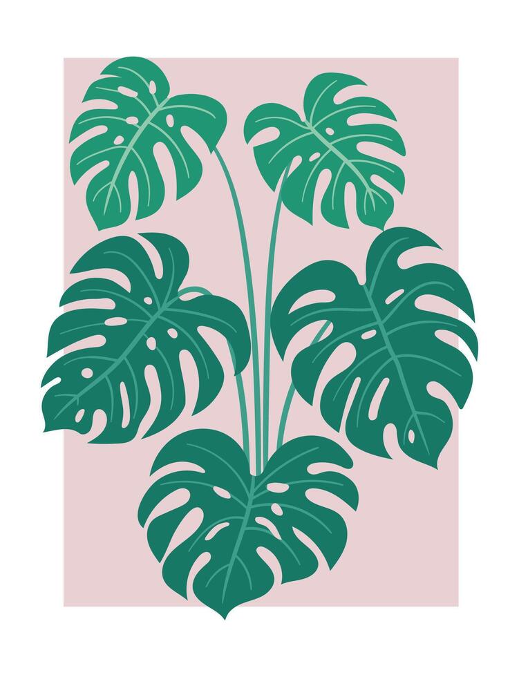 minimalistic illustration of monstera leaf background vector